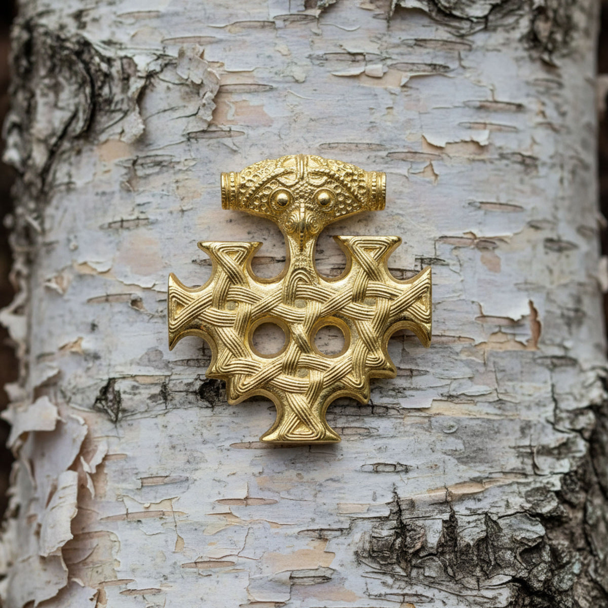 celtic field - Pendentif Croix de Hiddensee argent 925 doré 38 x 41 mm unilatéral