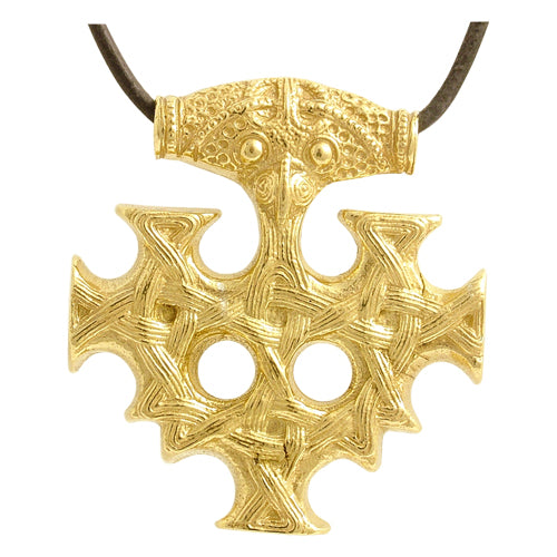 celtic field - Pendentif Croix de Hiddensee massive en argent 925 plaqué or 37 x 40 mm