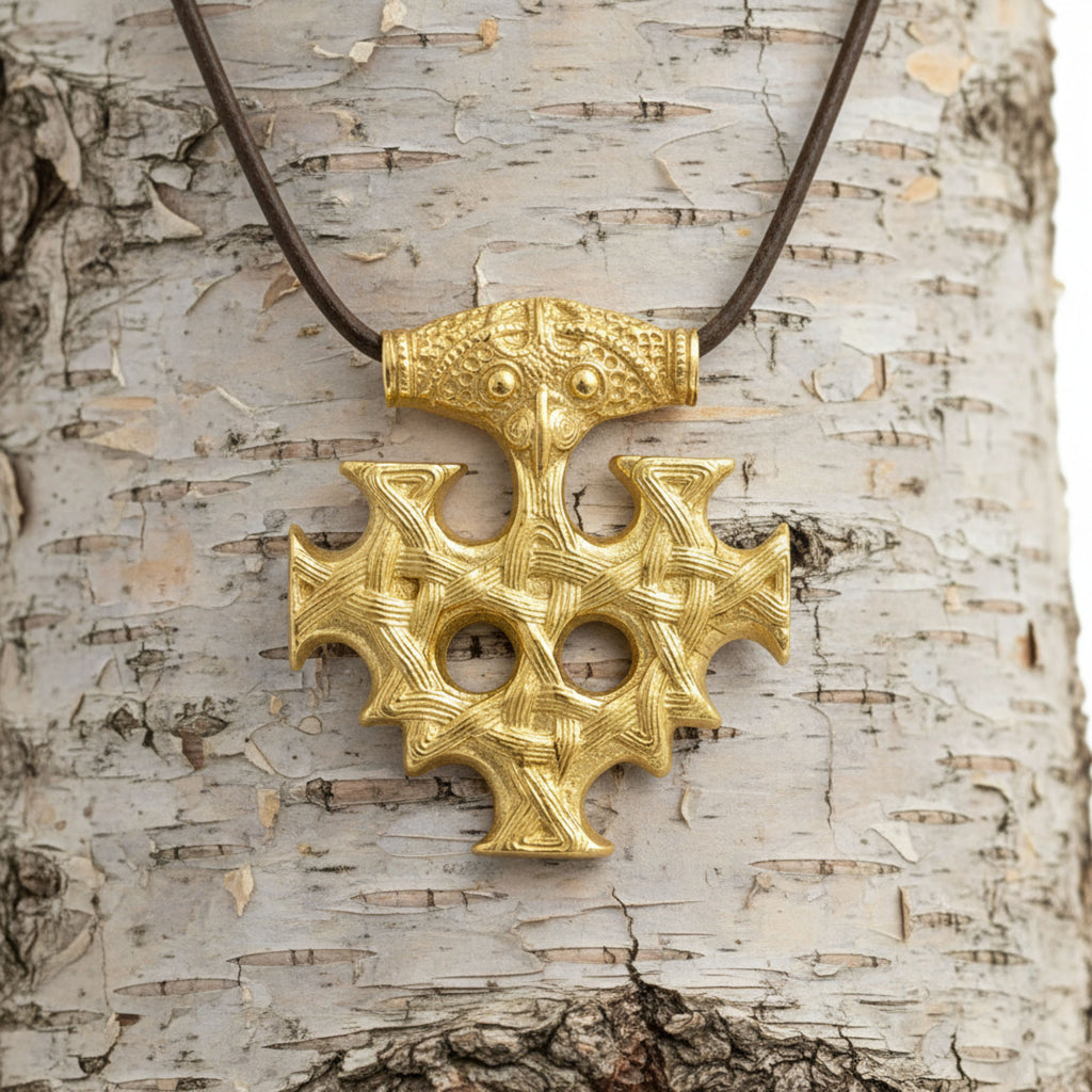 celtic field - Pendentif Croix de Hiddensee massive en argent 925 plaqué or 37 x 40 mm